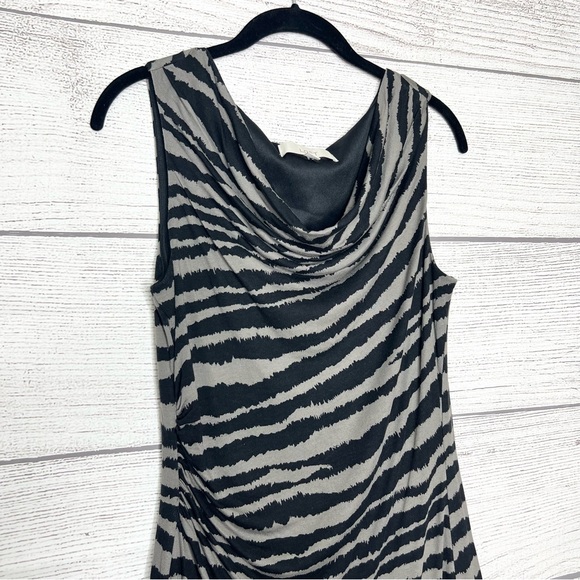 LOFT Black & Gray Zebra Print Sleeveless Cowl Neck Dress Size Medium - Picture 4 of 8
